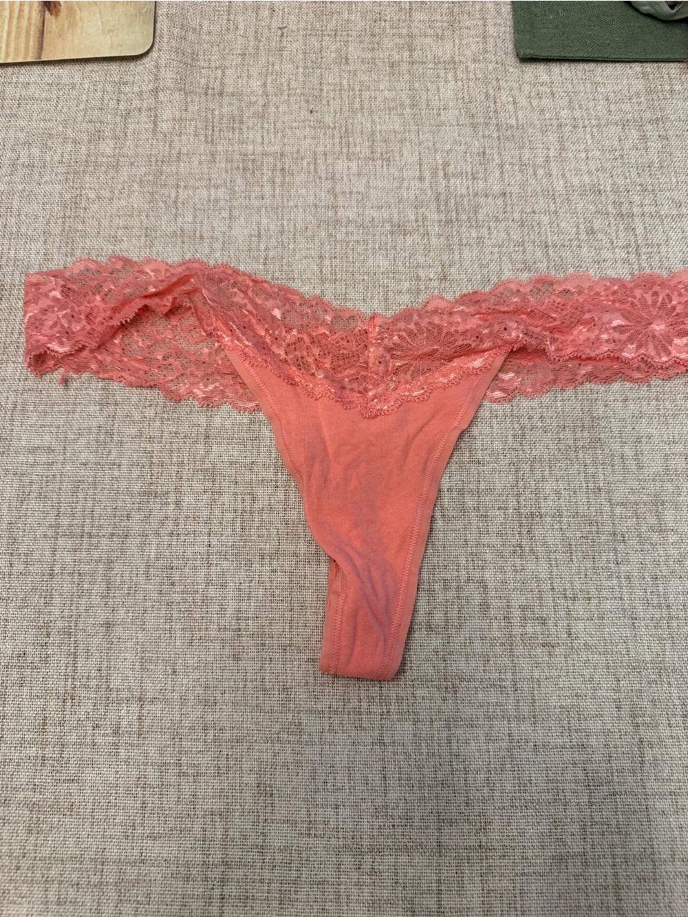 Victoria's Secret Coral Lace-Trim Thong panty